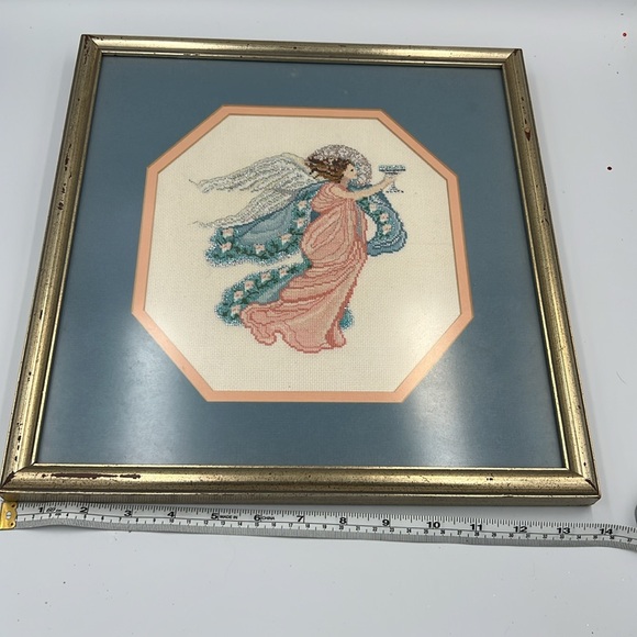VTG Finished Framed Matted Bethany Angel Mar Bek Cross Stitch Handmade Handsewn - Picture 3 of 7